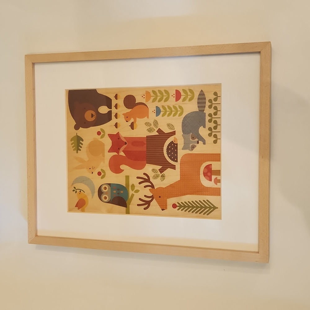 Petit Collage nursery decor animals printed on wood w/wood frame